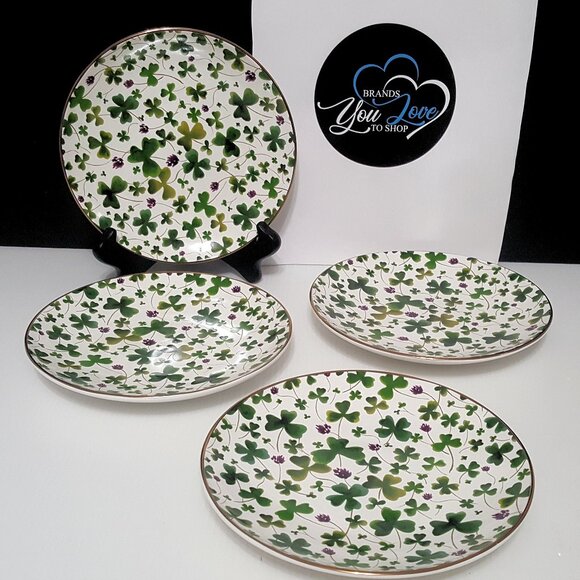 NEW Pottery Barn S/4 Shamrock Appetizer Plates NIB St. Patrick's Day Irish - Picture 1 of 5